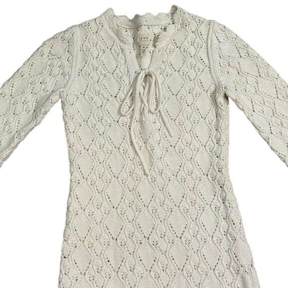 Rebecca Taylor La Vie Diamond Crochet Off White Ivory Dress Mini Size XS Casual - Picture 5 of 7